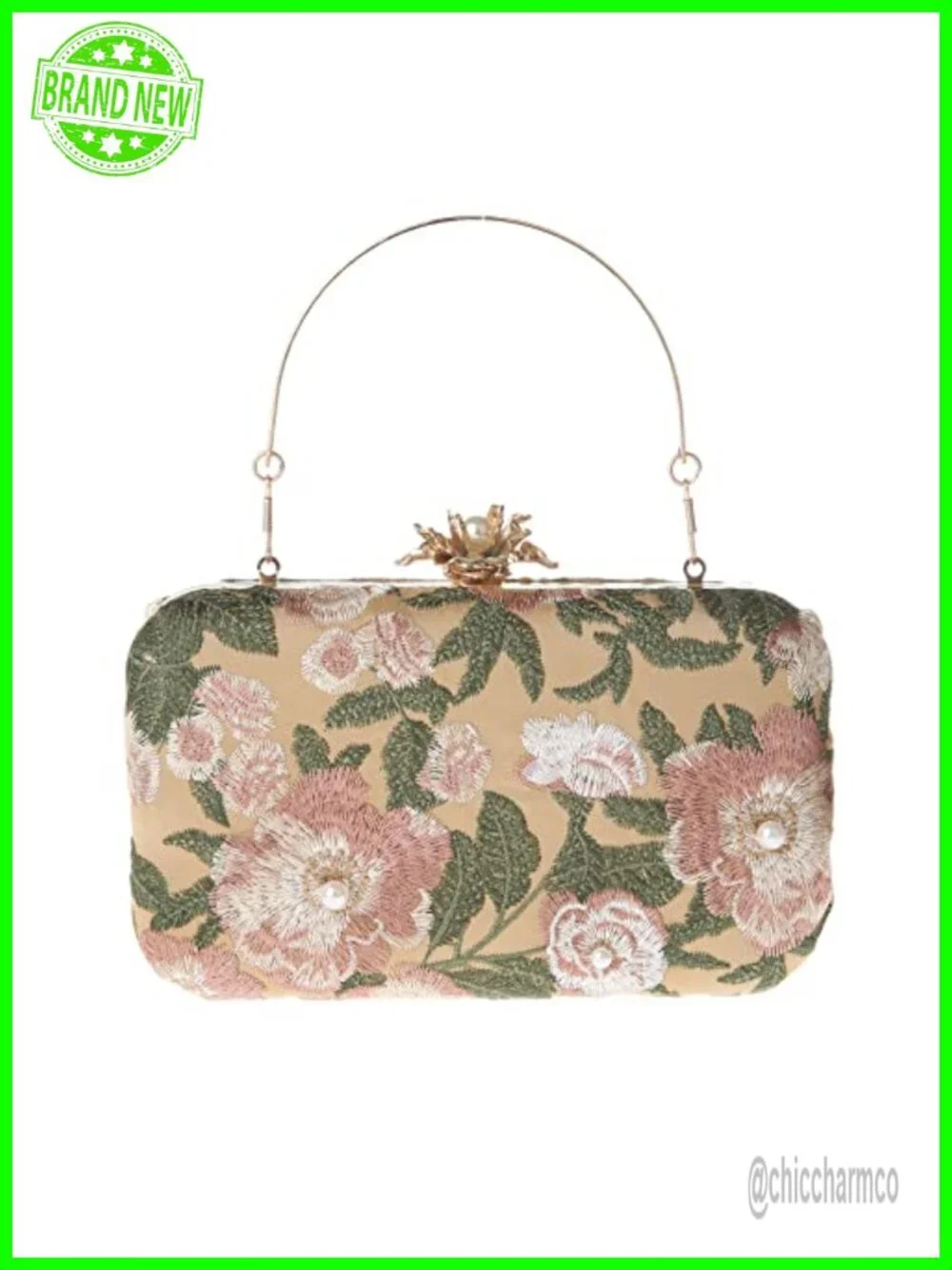 Vintage Silk Satin Floral Embroidery Clutch Evening Bag with Shoulder Chain